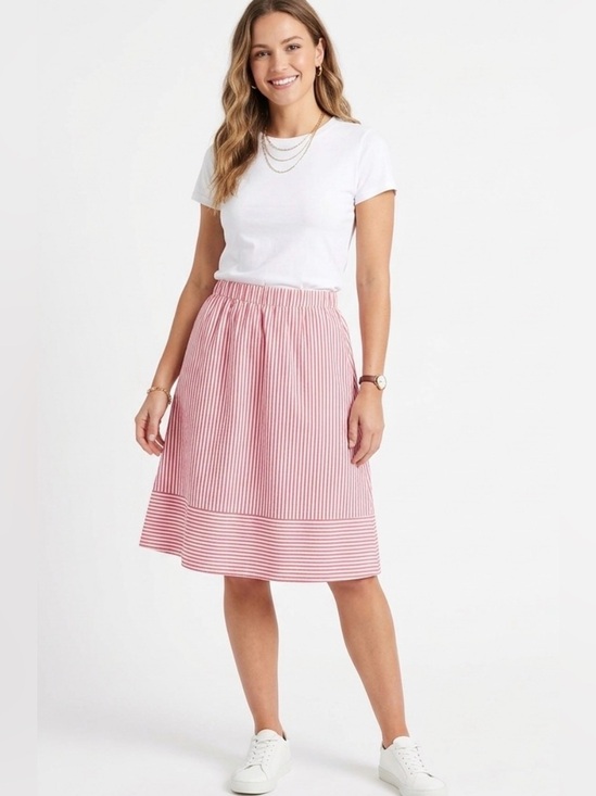 J. Crew Dresses & Skirts - J. Crew Red/White Striped Elastic Waist Midi A-Line Skirt with pockets Small